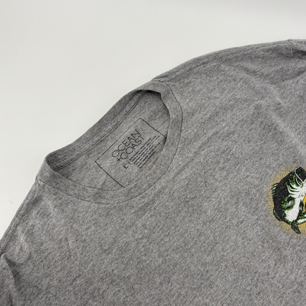 Ocean‎ & Coast Large Mouth Bass Gray T-Shirt Short Sleeve Adult Men's Size Large